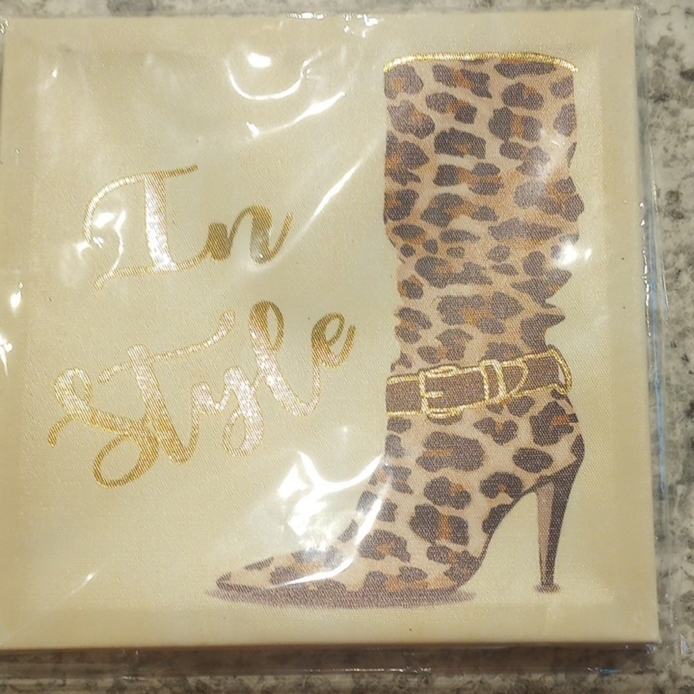 Leopard Print Boot Wall Art with Gold Accents